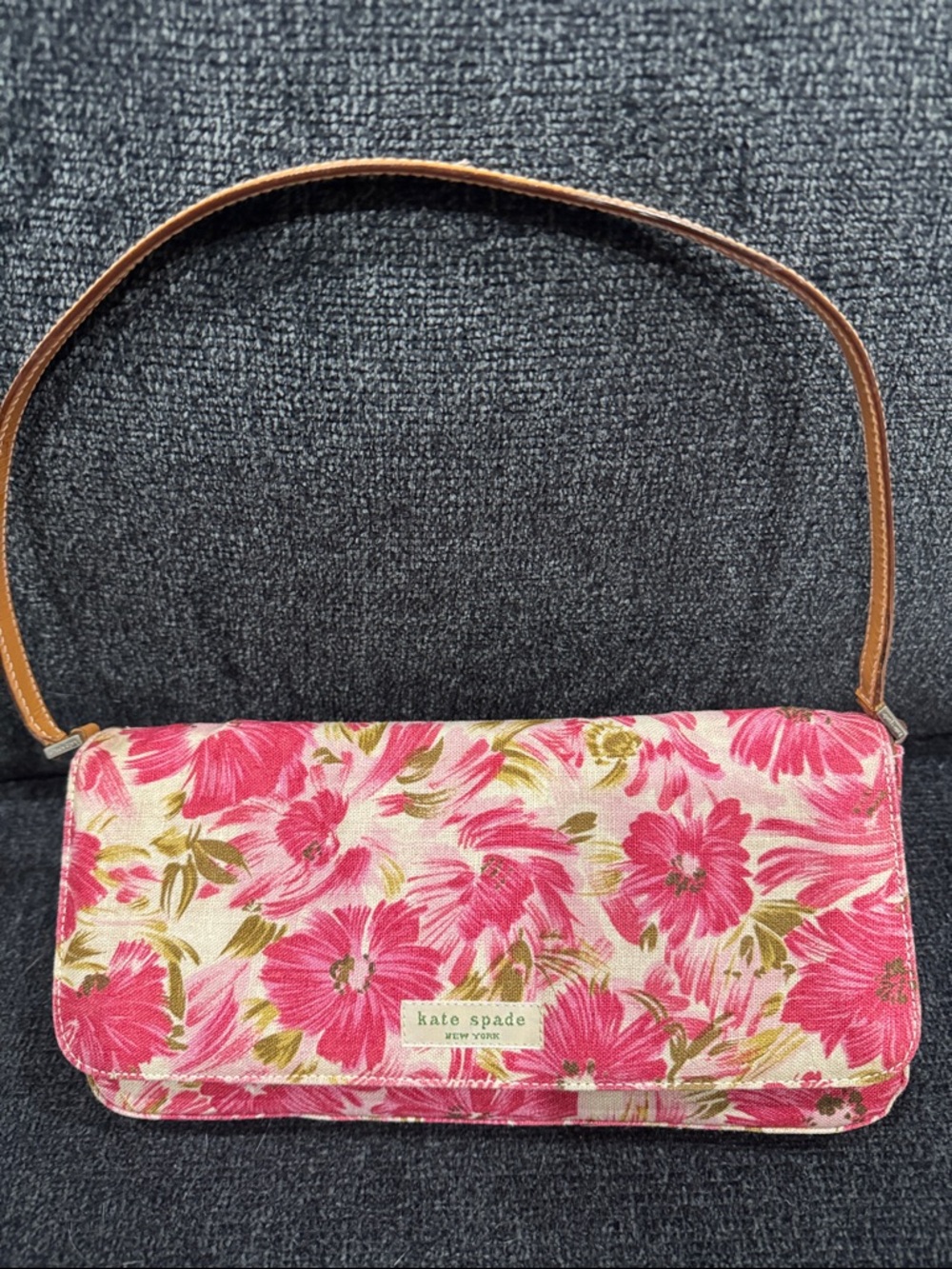 kate spade Pink Floral Canvas Shoulder Bag with Tan Strap